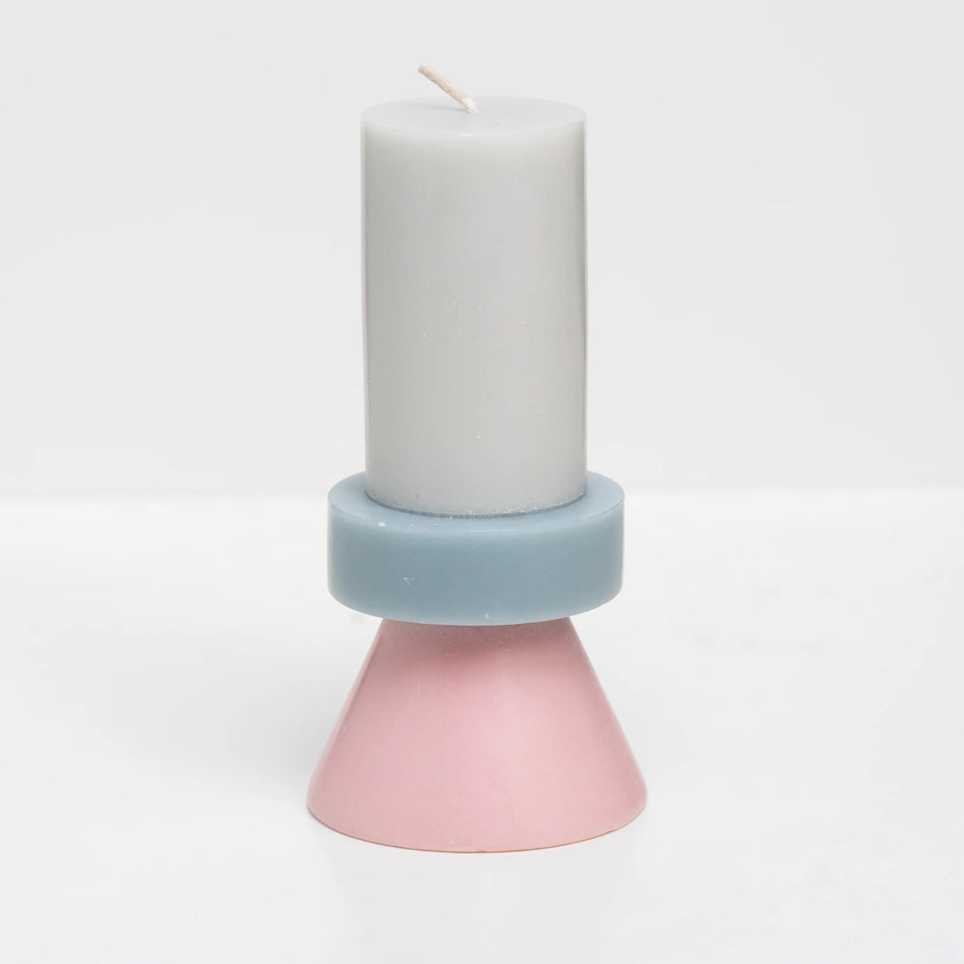 Yod & Co Stack Candles Tall in Grey, Blue, & Pink colour combination at Inner Beach Co, Toronto, Ontario, Canada