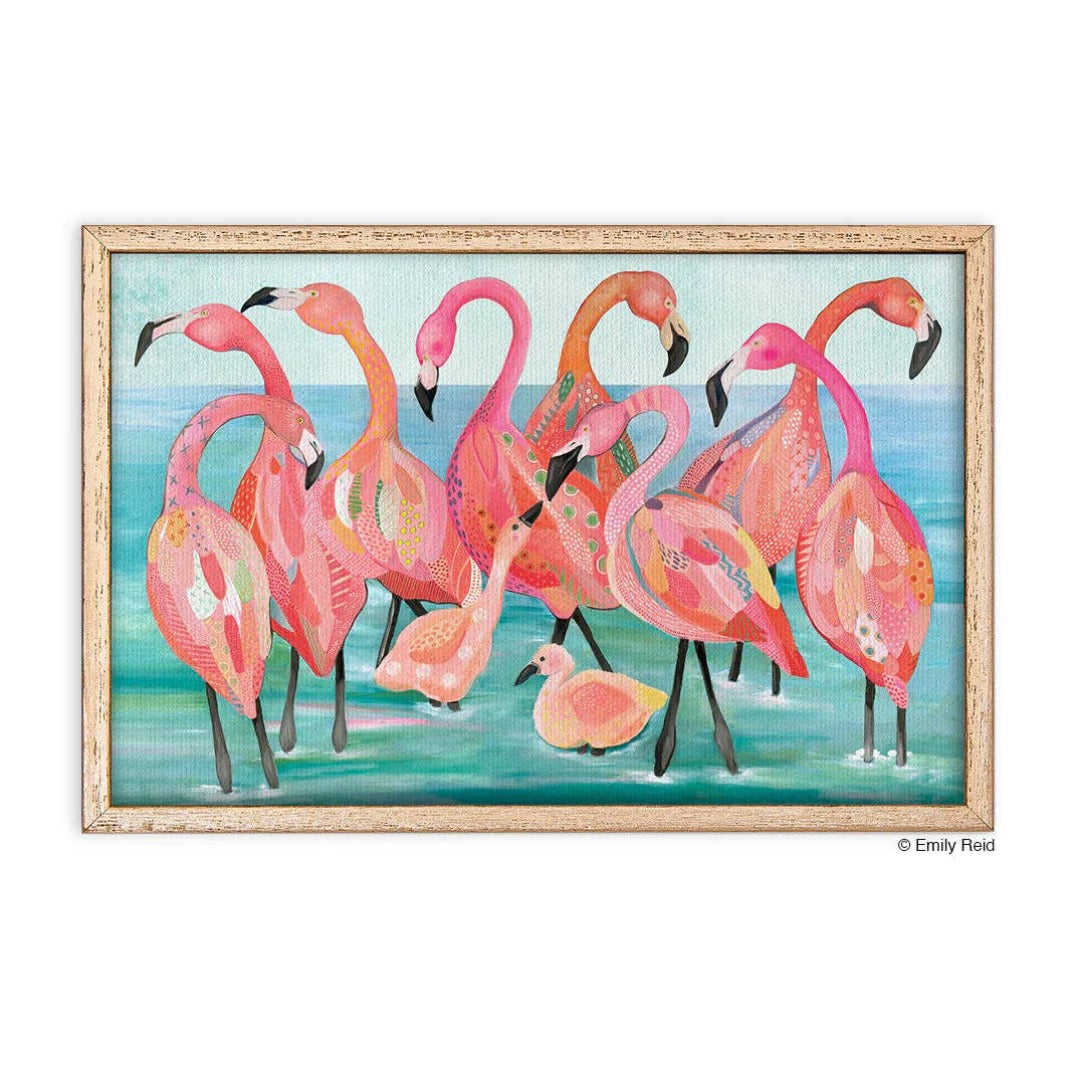 Flamingo Beach 9x6 Framed Canvas Art