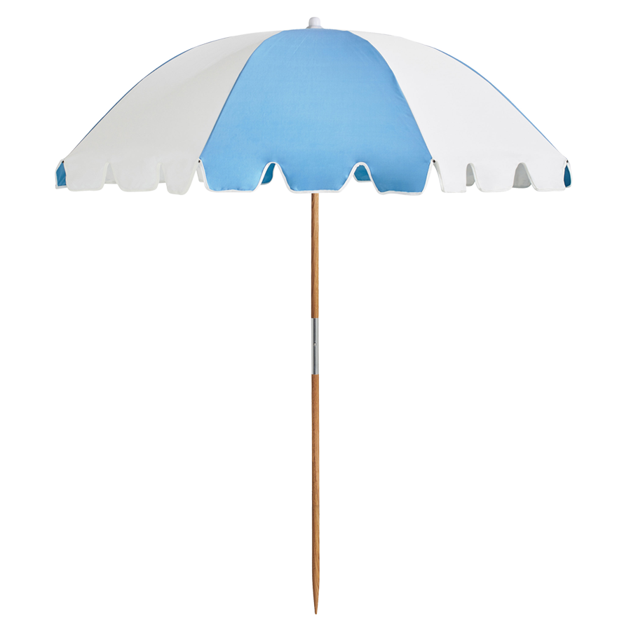 Basil Bangs collapsible Weekend beach Umbrella with carry bag in mineral blue colour at Inner Beach Co, Toronto, Ontario, Canada