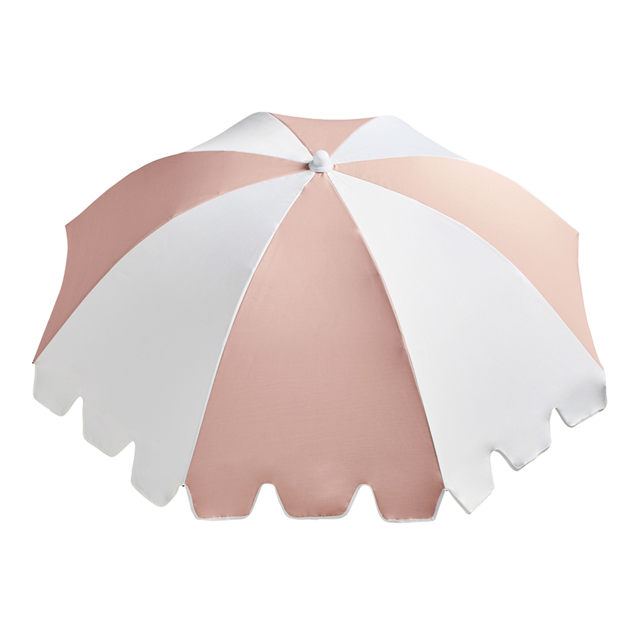 Basil Bangs collapsible Weekend beach Umbrella with carry bag in nudie pink colour at Inner Beach Co, Toronto, Ontario, Canada