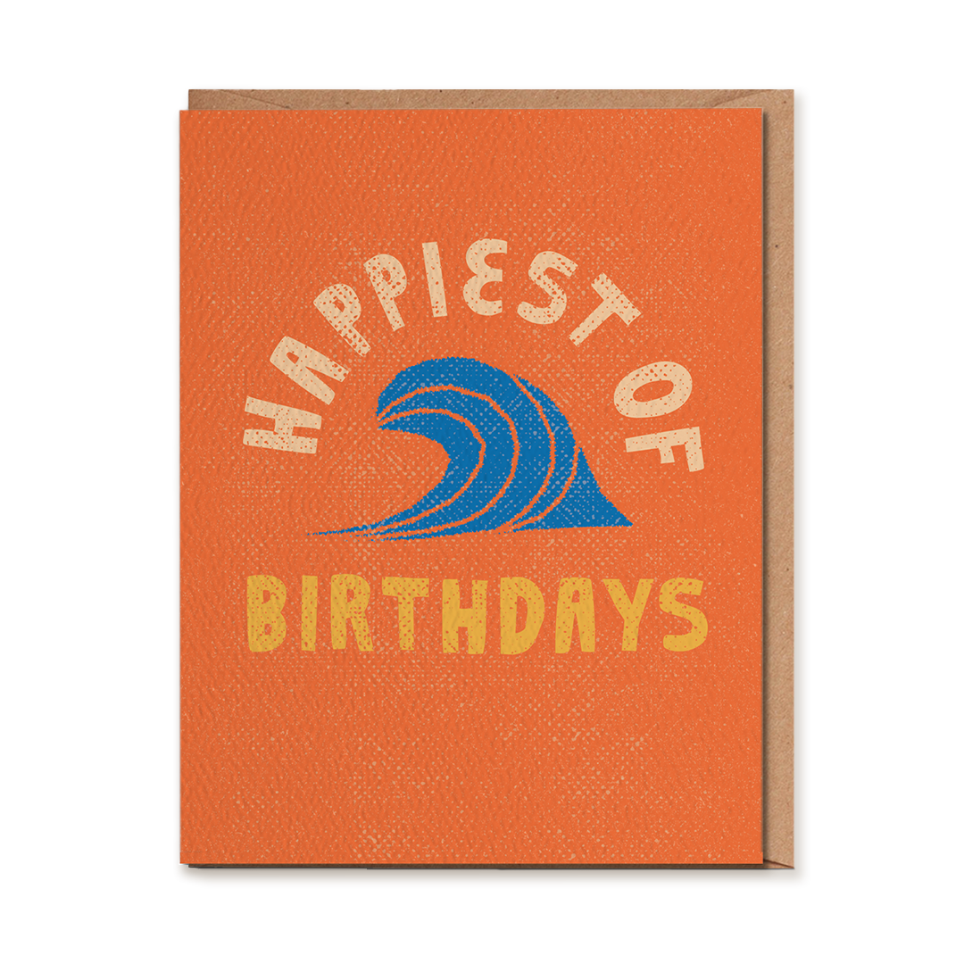 Daydream Prints 'Happiest of Birthdays' Greeting Card printed on a natural felt textured A2 size card and blank inside with kraft envelope at Inner Beach Co, Toronto, Ontario, Canada