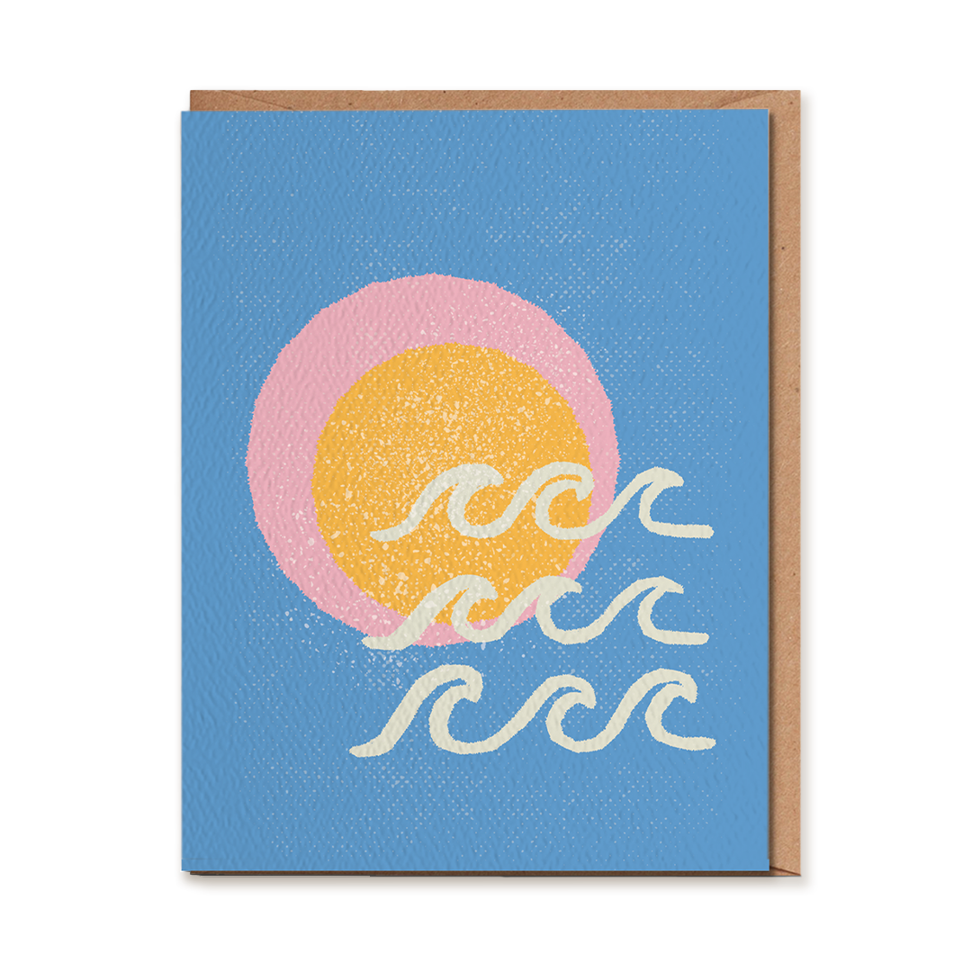Daydream Prints Ocean Waves Greeting Card printed on a natural felt textured A2 size card and blank inside with kraft envelope at Inner Beach Co, Toronto, Ontario, Canada