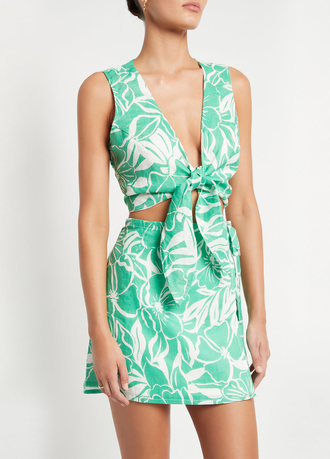Faithfull the Brand Marsala Wrap Skirt in El Marsa Floral Print Green at Inner Beach Co, Toronto, Canada