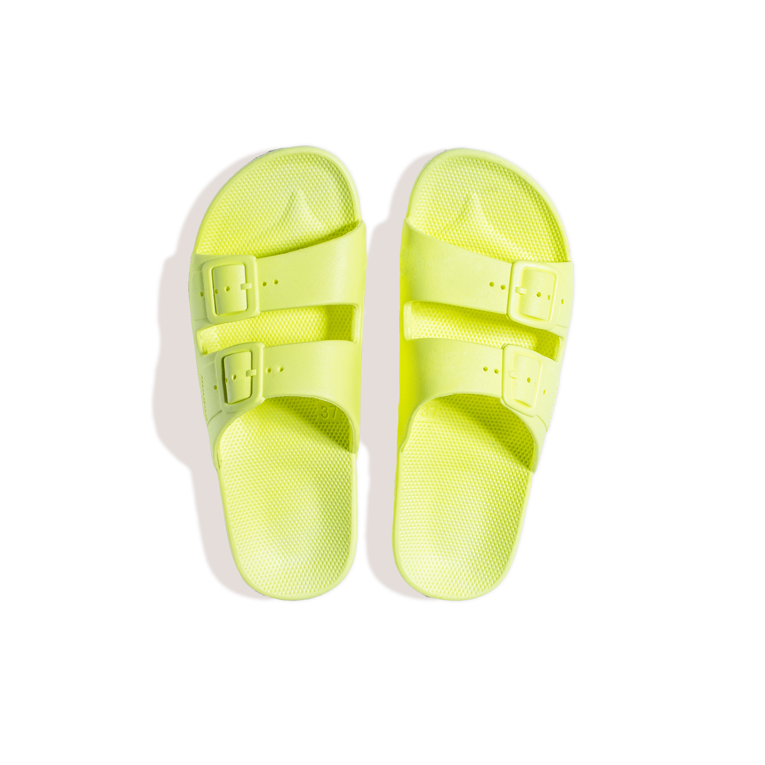 Freedom Moses waterproof fixed buckle Slides sandals in Acid yellow at Inner Beach Co, Toronto, Ontario, Canada
