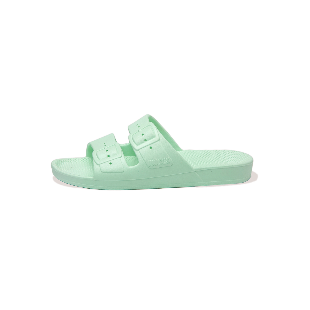 Freedom Moses waterproof fixed buckle Slides sandals in Mint pastel green at Inner Beach Co, Toronto, Ontario, Canada