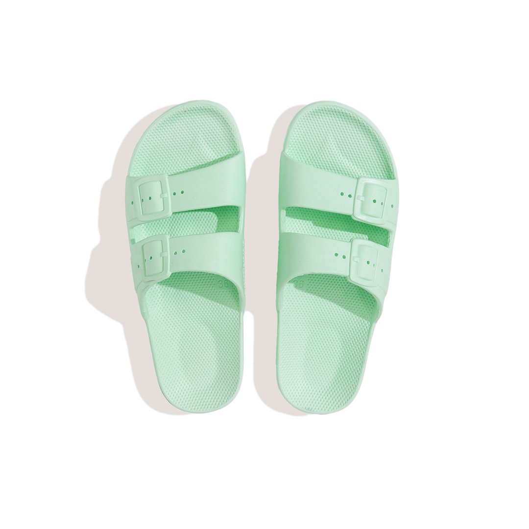 Freedom Moses waterproof fixed buckle Slides sandals in Mint pastel green at Inner Beach Co, Toronto, Ontario, Canada