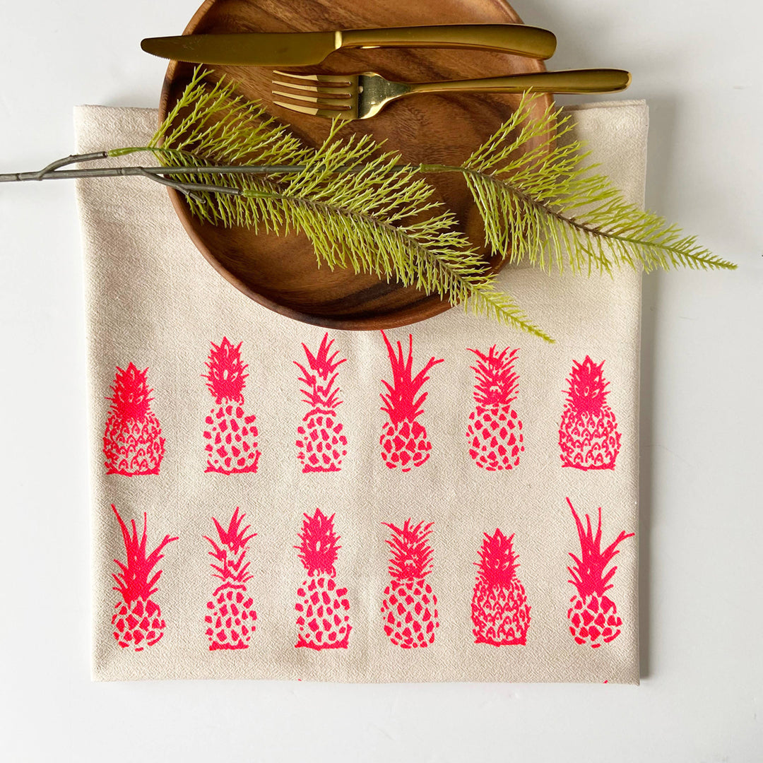 Tea Towel - Large Pineapples - Hot Pink