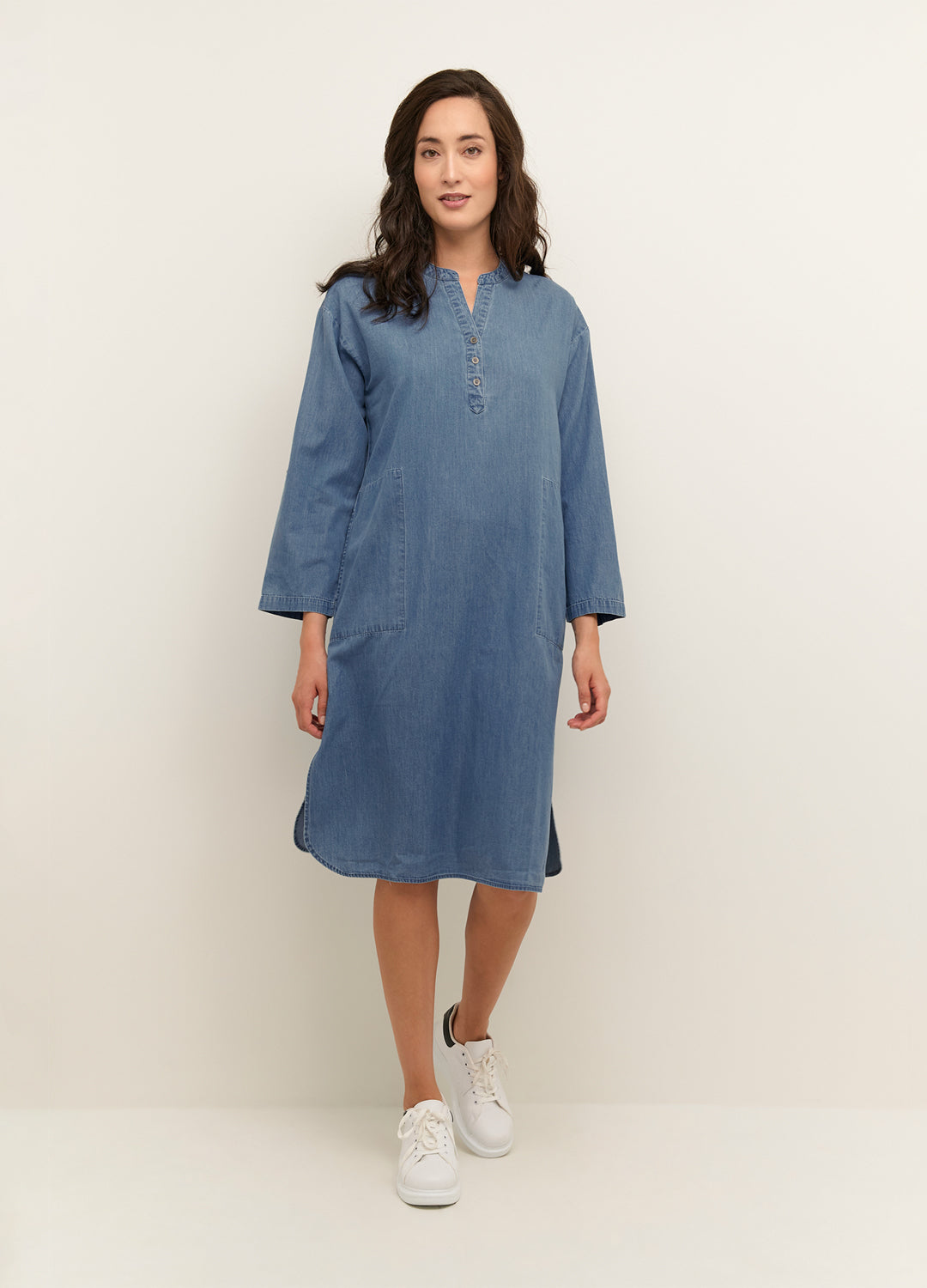 Outfit idea for the Cream Clothing Viola Dress in Blue Denim at Inner Beach Co, Toronto, Ontario, Canada