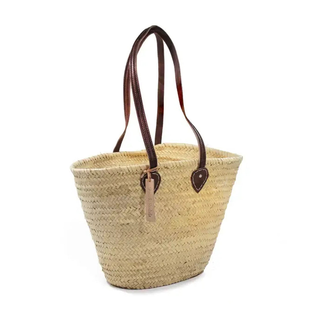 Large Straw Tote Bag with Long Handles - Brown