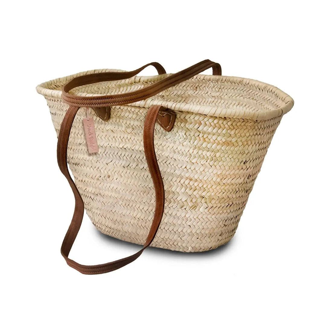 Large Straw Tote Bag with Long Handles - Brown
