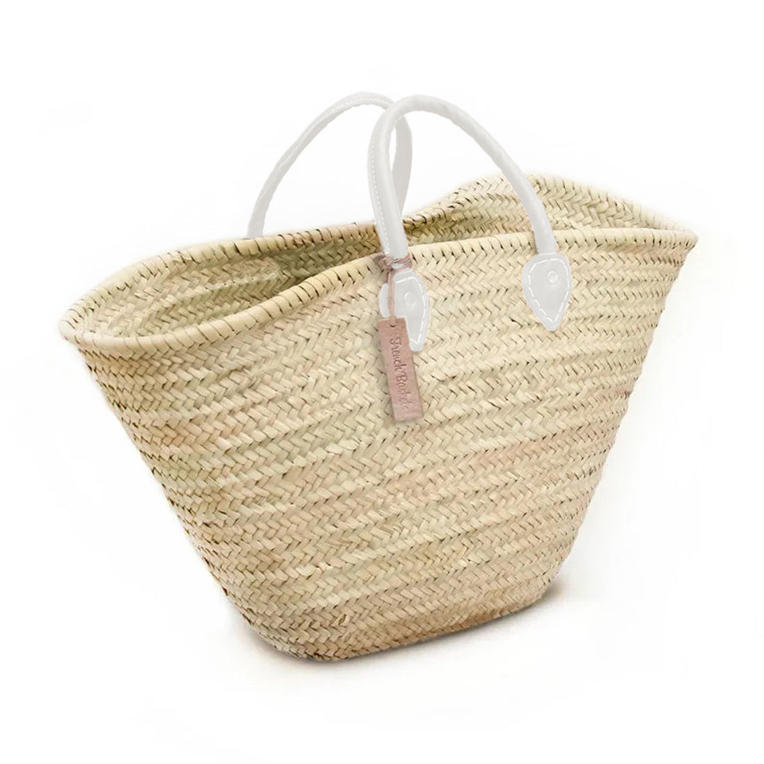 Large Straw Tote Bag with Short Handles - White