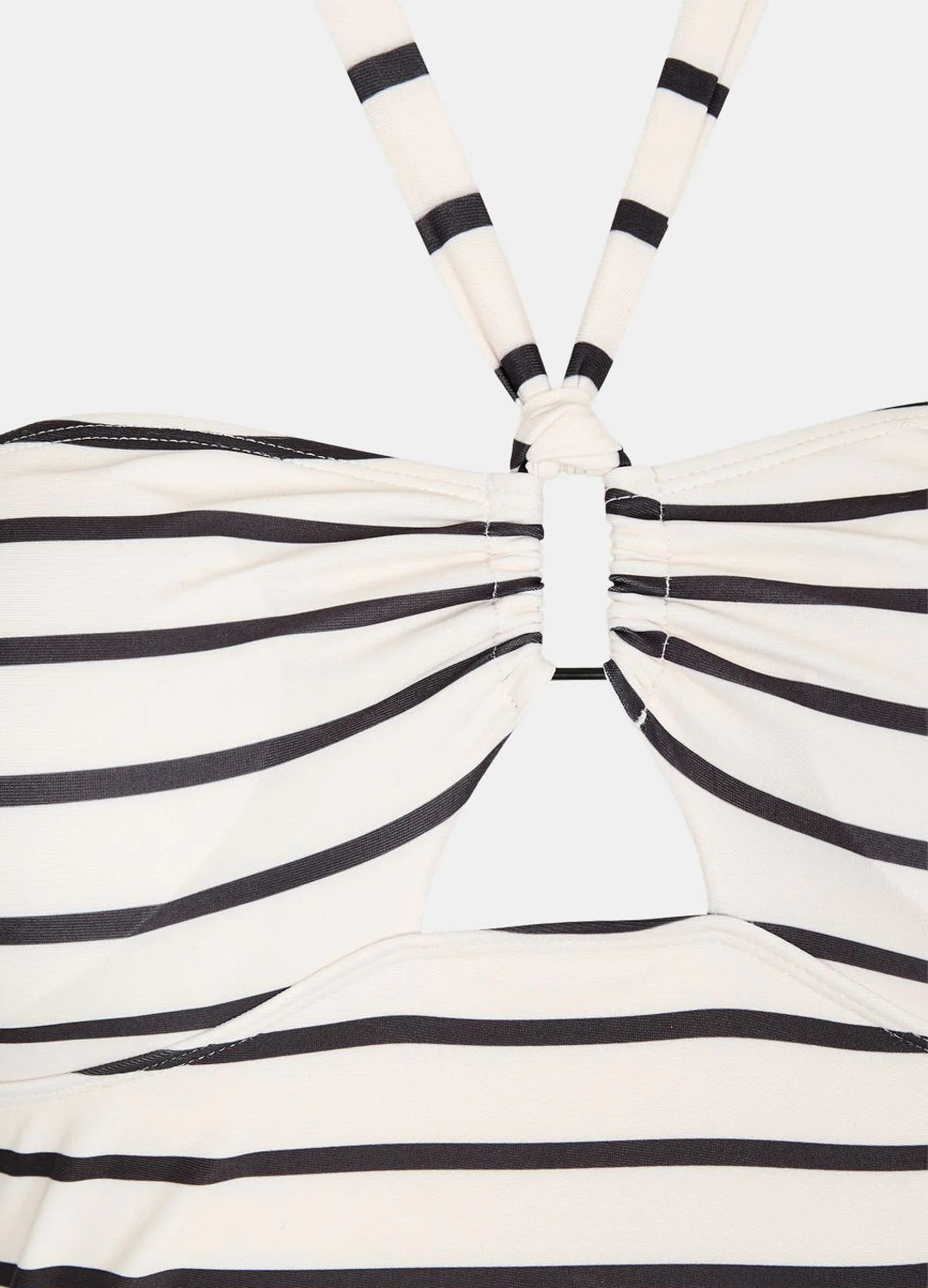 Striped Halter One Piece Swimsuit - Black and White