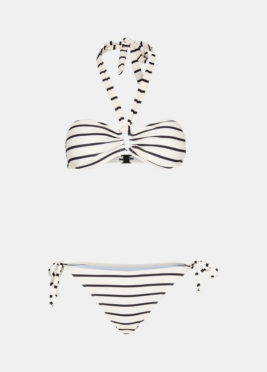 Striped Halter Bikini Swimsuit - Black and White
