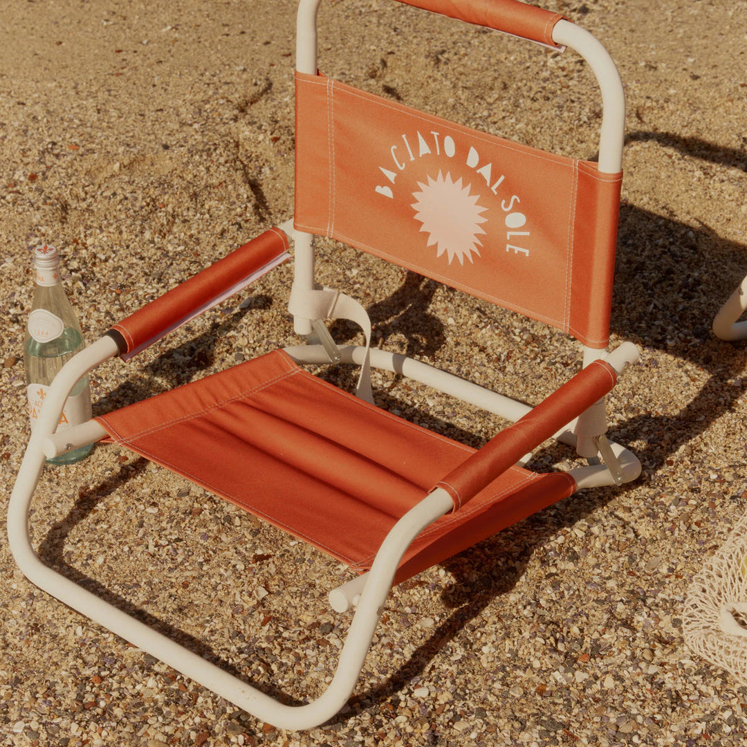 SUNNYLiFE Australia X Daimon Downey foldable Beach Chair in Baciato Dal Sole design at Inner Beach Co, Toronto, Ontario, Canada
