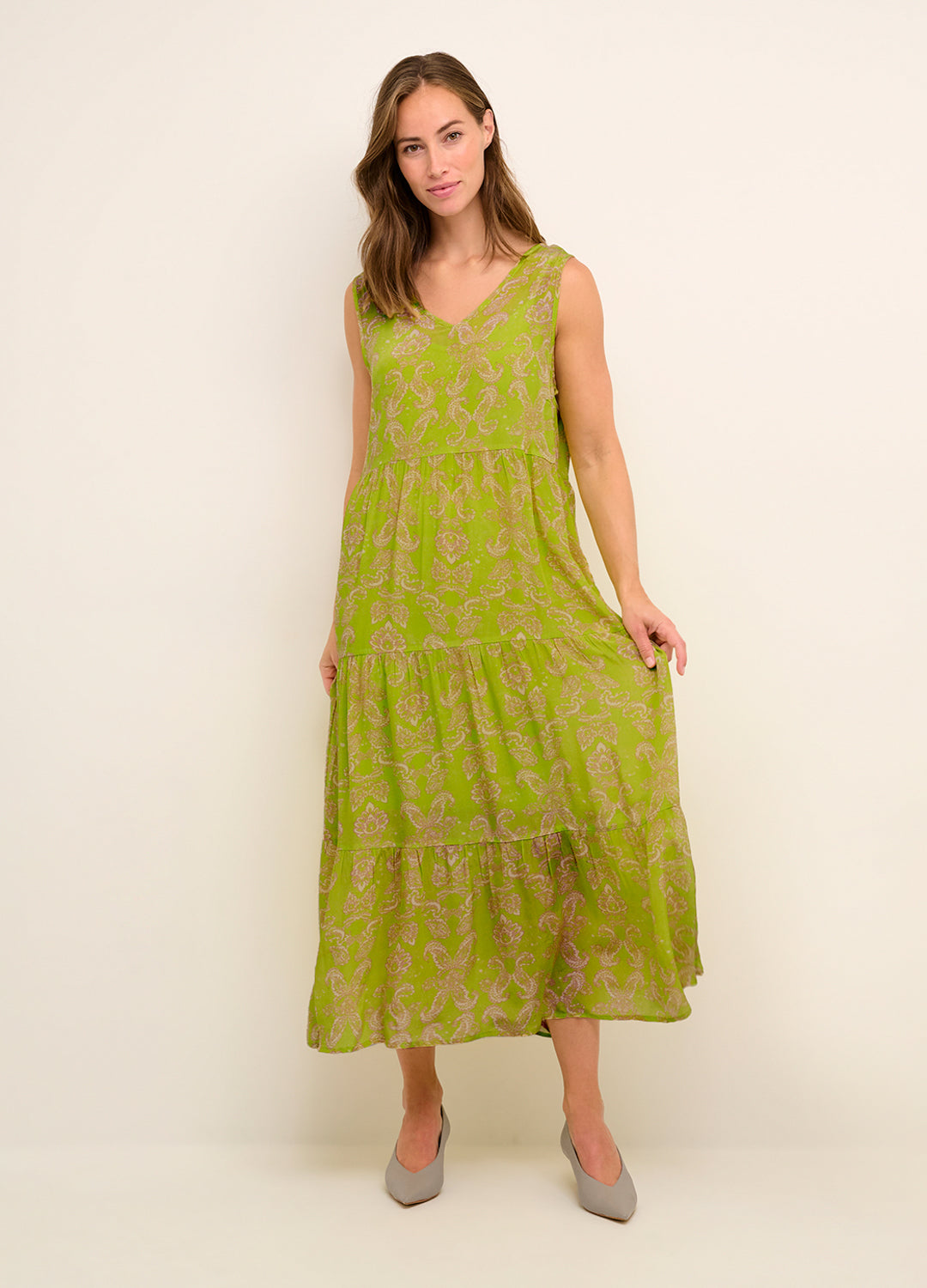 Cream Clothing Param Long Dress in Wild Lime tapestry print at Inner Beach Co, Toronto, Ontario, Canada
