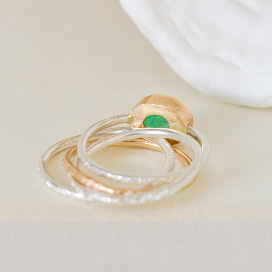 Kate Samson Lake Ontario Beach Glass Puzzle Ring Set in Bright Green at Inner Beach Co, Toronto, Ontario, Canada
