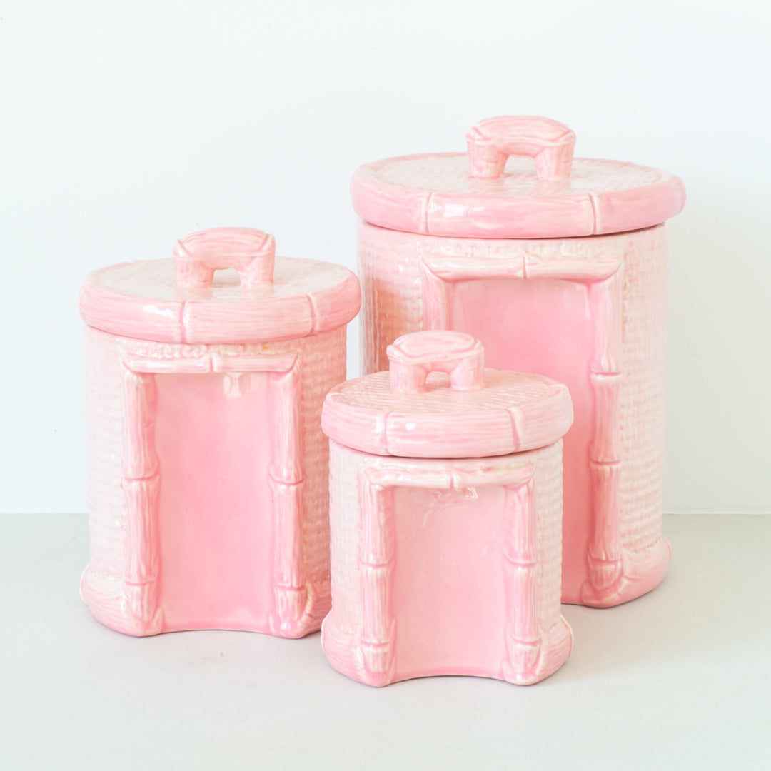 Ceramic Basketweave Pattern Nesting Canisters - Set of 3