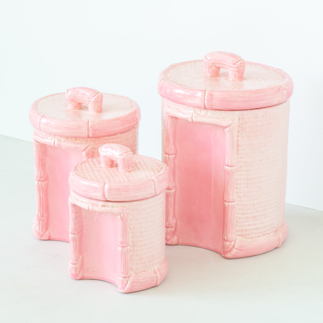 Ceramic Basketweave Pattern Nesting Canisters - Set of 3
