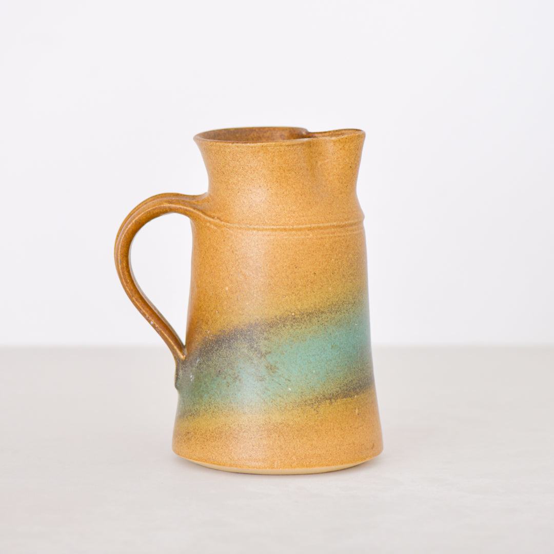 Studio Pottery Water Pitcher with Aqua Detail