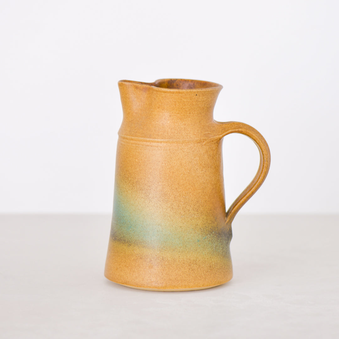 Studio Pottery Water Pitcher with Aqua Detail