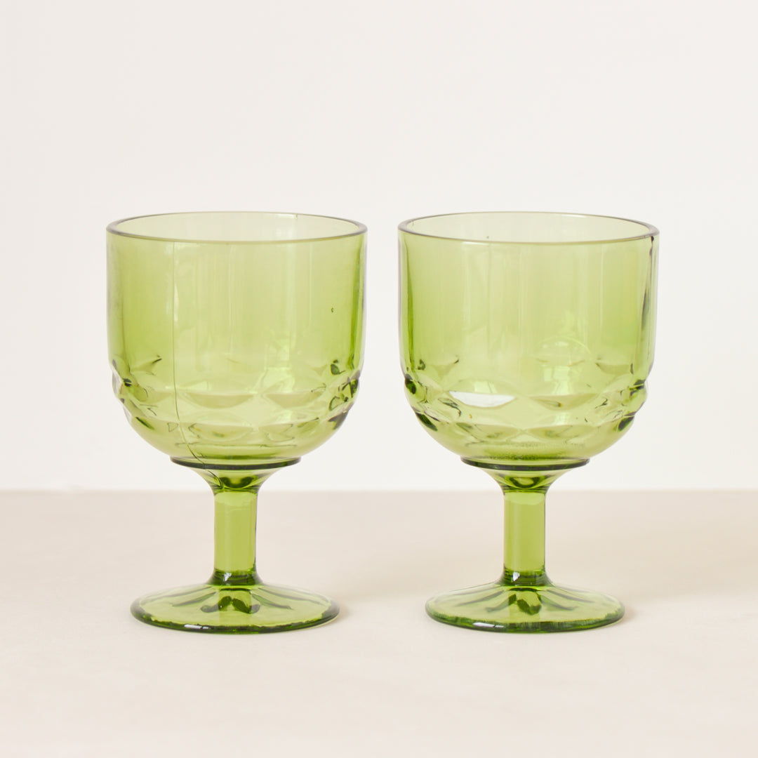 Large Avocado Green Water Goblets - Set of 2