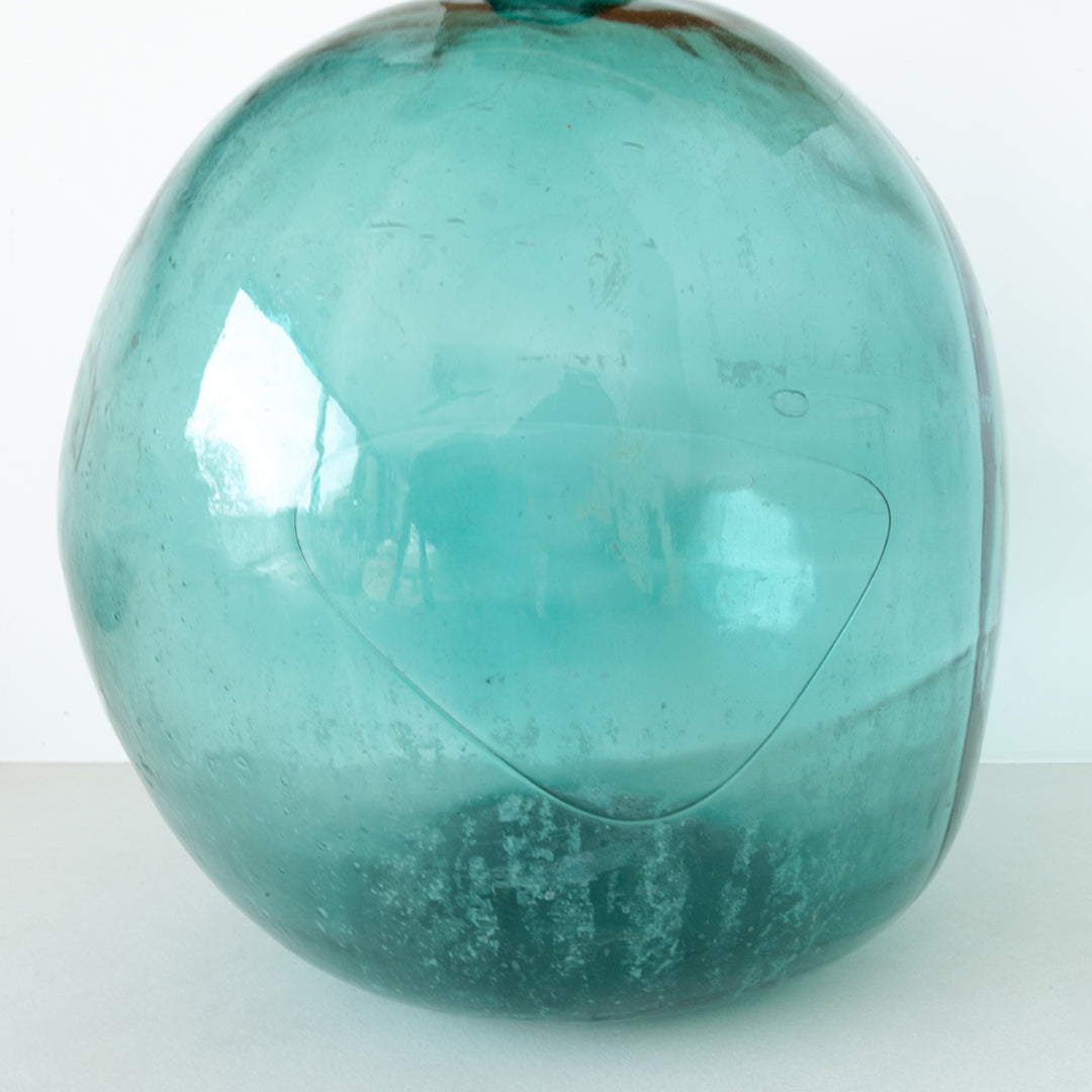 Vintage authentic Spanish hand-blown 'damajuana' or demijohn in aqua glass by Viresa at Inner Beach Co, Toronto, Canada