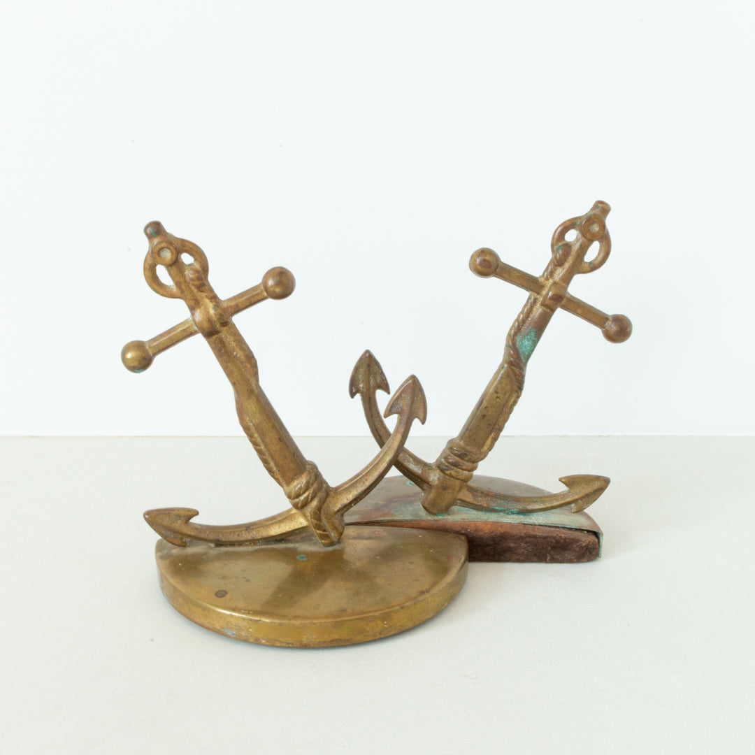 Pair of vintage brass anchor bookends at Inner Beach Co, Toronto, Canada