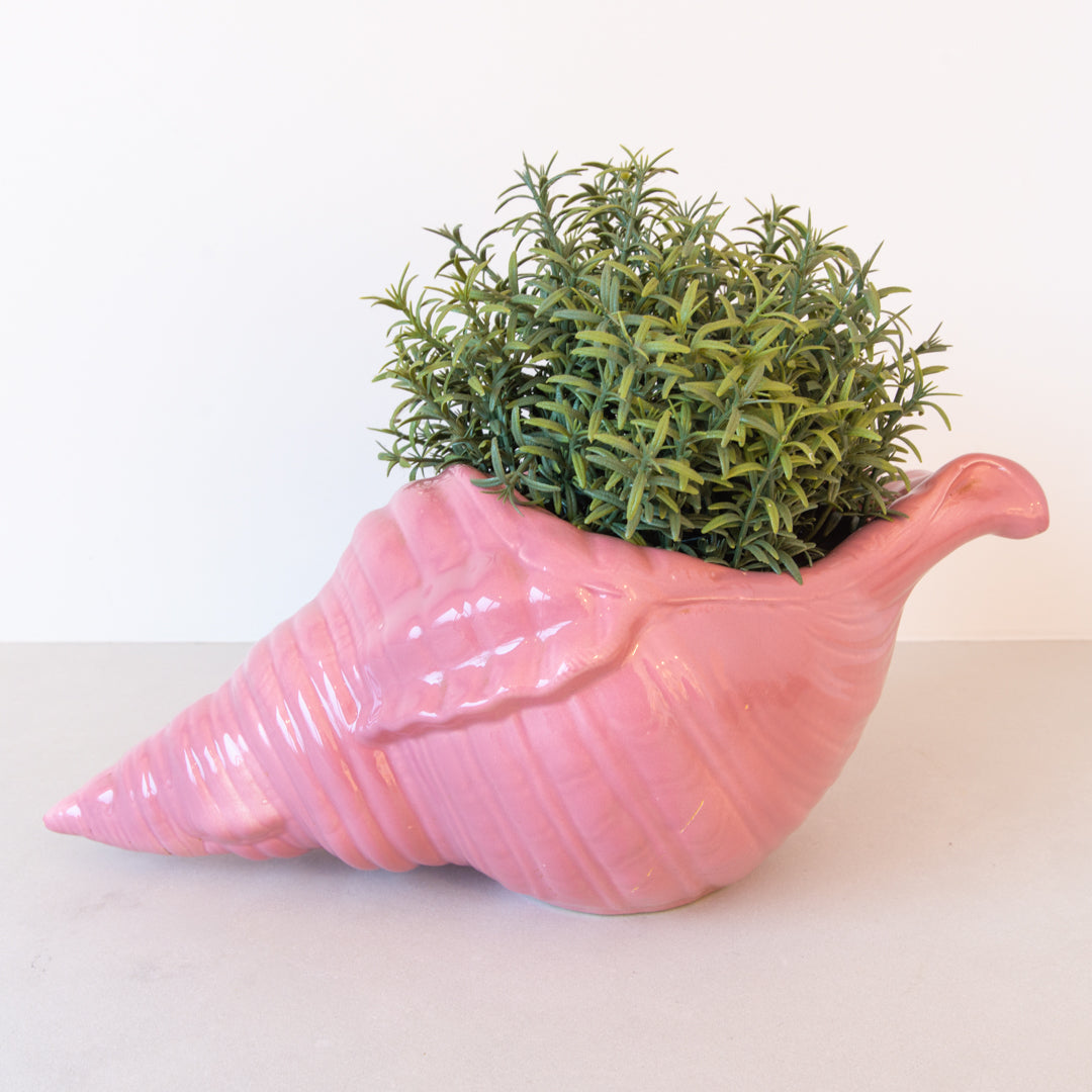 Vintage large conch shell ceramic planter in dusty rose colour at Inner Beach Co, Toronto, Canada