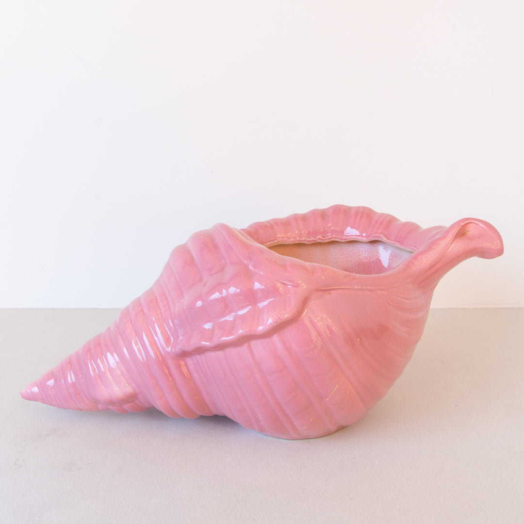 Vintage large conch shell ceramic planter in dusty rose colour at Inner Beach Co, Toronto, Canada
