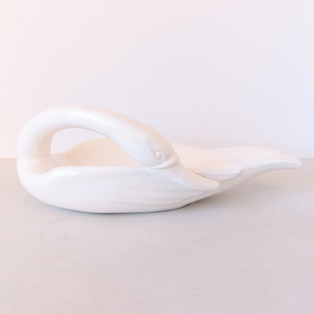 Vintage large ceramic swan dish finished in white at Inner Beach Co, Toronto, Canada