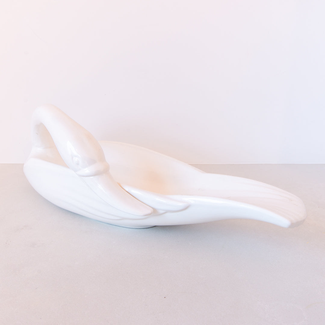 Vintage large ceramic swan dish finished in white at Inner Beach Co, Toronto, Canada