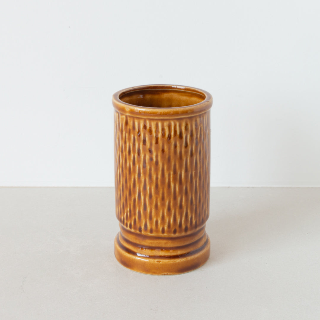 Vintage ceramic tiki head mug in caramel finish made in Japan by Orchid of Hawaii at Inner Beach Co, Toronto, Canada