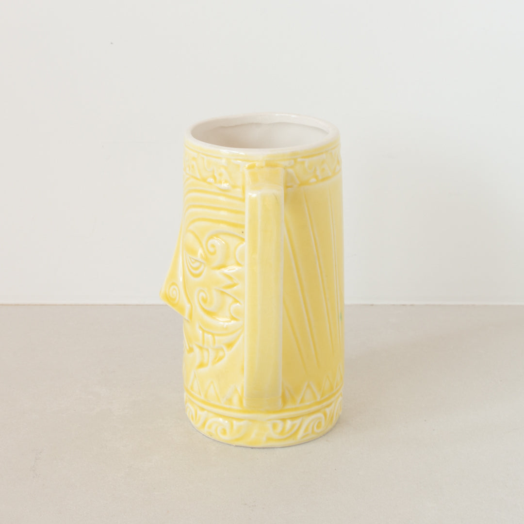 Vintage ceramic tiki head mug with handle in yellow finish made in Japan by Quon-Quon at Inner Beach Co, Toronto, Canada