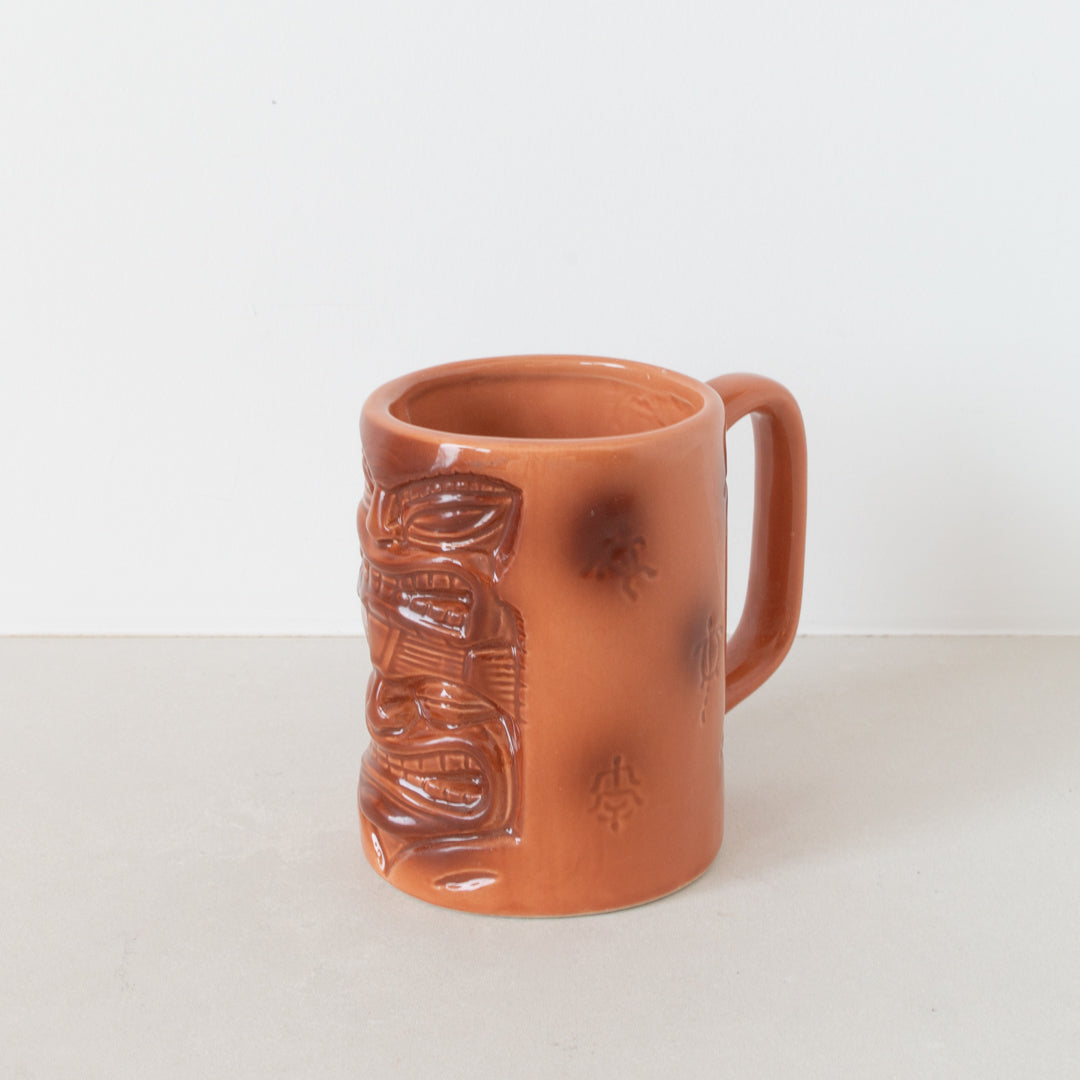 Vintage ceramic tiki mug with handle in mixed matte and gloss finish at Inner Beach Co, Toronto, Canada