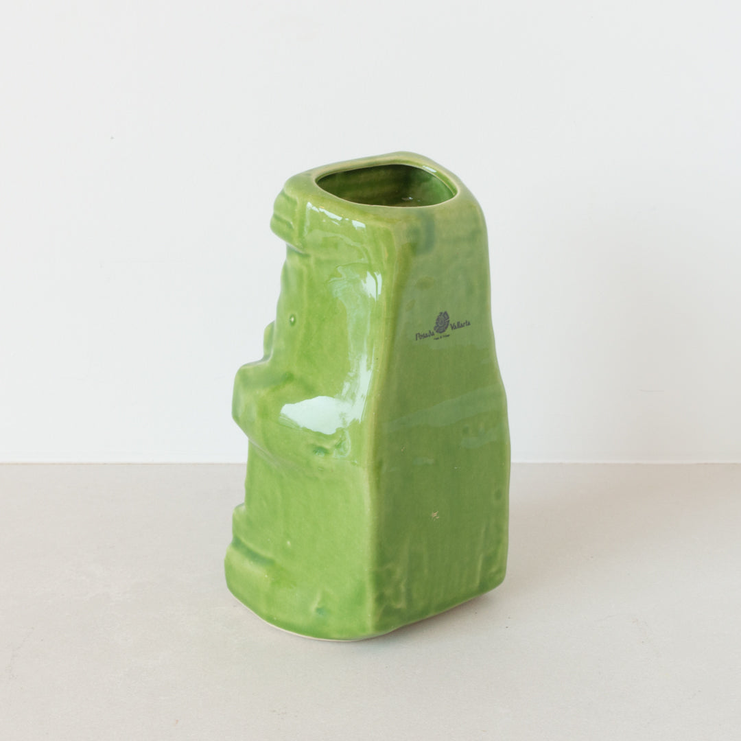 Ceramic Mayan design vase with vibrant green glaze at Inner Beach Co, Toronto, Canada