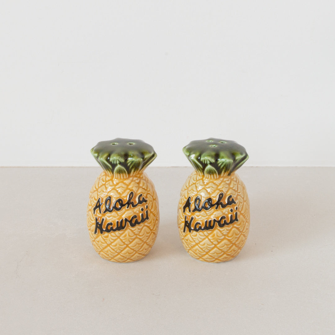 Vintage ceramic pineapple 'Aloha Hawaii' salt and pepper shaker set at Inner Beach Co, Toronto, Canada