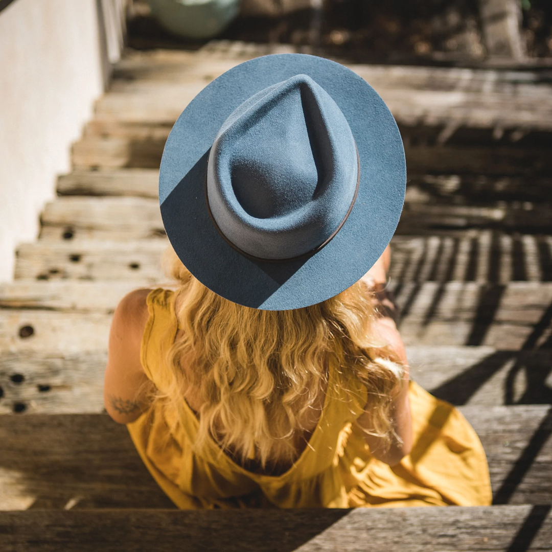 Kooringal Australia Hayle Felt Fedora Hat in Denim Blue at Inner Beach Co, Toronto, Ontario, Canada