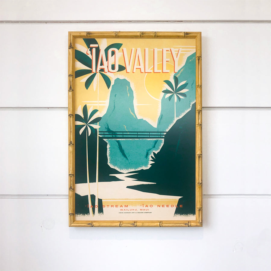 Nick Kuchar 'Īao Valley 12x18 vintage inspired Hawaiian Travel Print in bamboo frame at Inner Beach Co Port Credit Ontario Canada