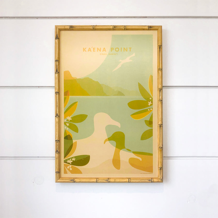 Nick Kuchar Ka'ena Point 12x18 vintage inspired Hawaiian Travel Print in bamboo frame at Inner Beach Co Port Credit Ontario Canada