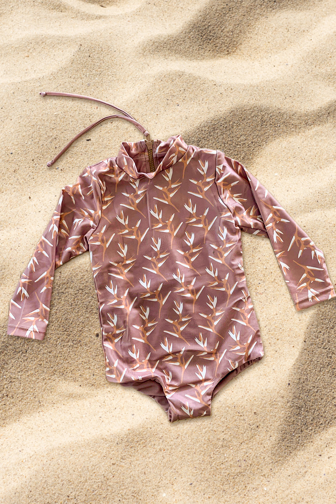 Girl's Long Sleeve Zip Up Swimsuit - Torch Ginger Red Dirt