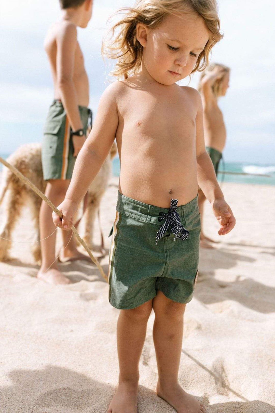 Kid's Townshorts Swimsuit - Green Seagrass Ribbon Trim