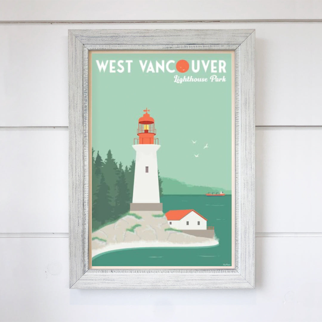 TripPoster North American 12x18 Travel Print 'West Vancouver - Lighthouse Park' design at Inner Beach Co, Toronto, Ontario, Canada